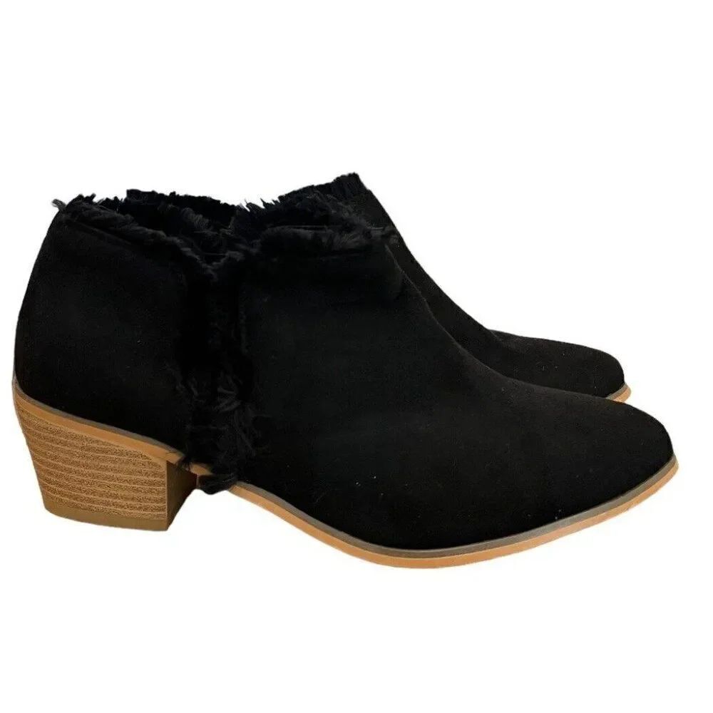 Women's 9 M Black Faux Suede Ankle Booties Soft Cushion Wedge Pull On Shoes